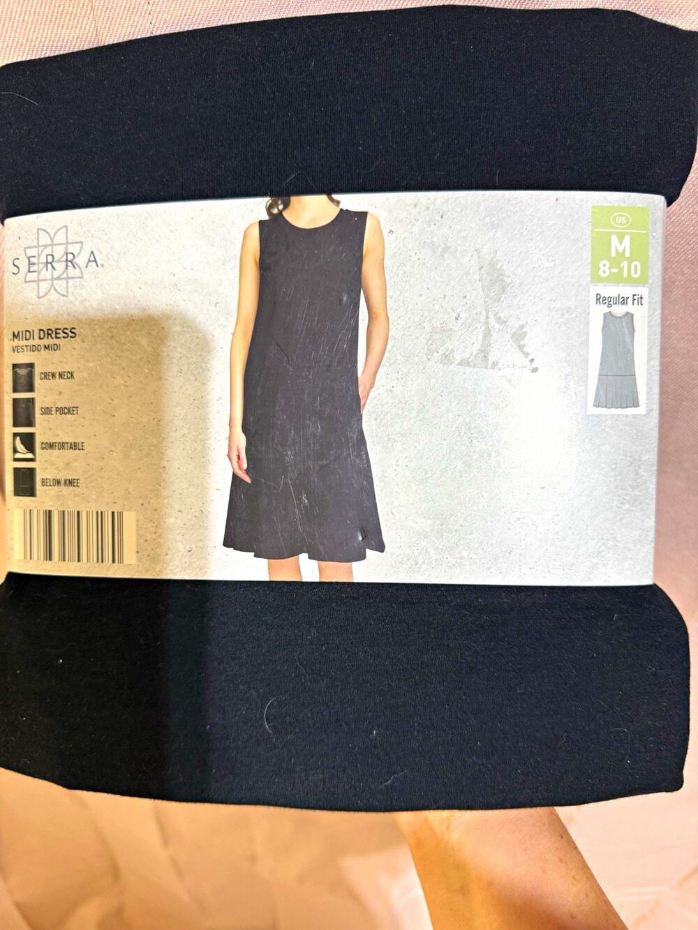 Serra Women's Black Solid T-Shirt Midi Dress Crew Neck Sleeveless Pockets M